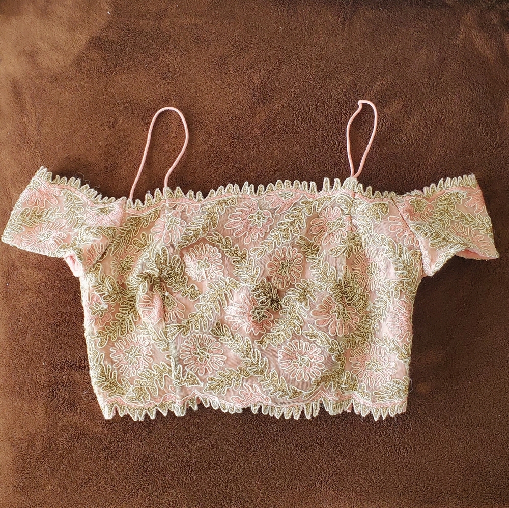 Topshop Embroidered Lace Offshoulder Crop Top